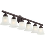 48 inch 6 Light Bronze Bathroom Vanity light fixture with White Alabaster Glass Shade-Lighting LumensBath/Vanity