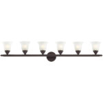 48 inch 6 Light Bronze Bathroom Vanity light fixture with White Alabaster Glass Shade-Lighting LumensBath/Vanity