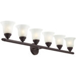 48 inch 6 Light Bronze Bathroom Vanity light fixture with White Alabaster Glass Shade-Lighting LumensBath/Vanity