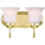 14 inch 2 Light Polished Brass Bathroom Vanity light fixture with White Alabaster Glass Shade-Lighting LumensBath/Vanity