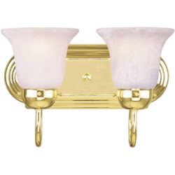 14 inch 2 Light Polished Brass Bathroom Vanity light fixture with White Alabaster Glass Shade-Lighting LumensBath/Vanity