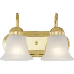 14 inch 2 Light Polished Brass Bathroom Vanity light fixture with White Alabaster Glass Shade-Lighting LumensBath/Vanity