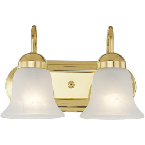 14 inch 2 Light Polished Brass Bathroom Vanity light fixture with White Alabaster Glass Shade-Lighting LumensBath/Vanity