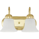 14 inch 2 Light Polished Brass Bathroom Vanity light fixture with White Alabaster Glass Shade-Lighting LumensBath/Vanity