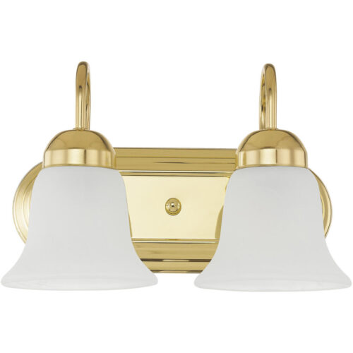 14 inch 2 Light Polished Brass Bathroom Vanity light fixture with White Alabaster Glass Shade-Lighting LumensBath/Vanity