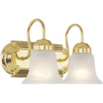 14 inch 2 Light Polished Brass Bathroom Vanity light fixture with White Alabaster Glass Shade-Lighting LumensBath/Vanity