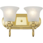 14 inch 2 Light Polished Brass Bathroom Vanity light fixture with White Alabaster Glass Shade-Lighting LumensBath/Vanity