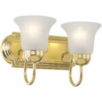 14 inch 2 Light Polished Brass Bathroom Vanity light fixture with White Alabaster Glass Shade-Lighting LumensBath/Vanity