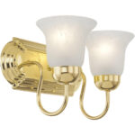 14 inch 2 Light Polished Brass Bathroom Vanity light fixture with White Alabaster Glass Shade-Lighting LumensBath/Vanity