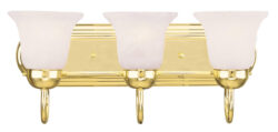 18 inch 3 Light Polished Brass Bathroom Vanity light fixture with White Alabaster Glass Shade-Lighting LumensBath/Vanity