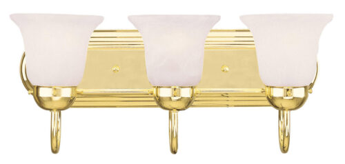 18 inch 3 Light Polished Brass Bathroom Vanity light fixture with White Alabaster Glass Shade-Lighting LumensBath/Vanity