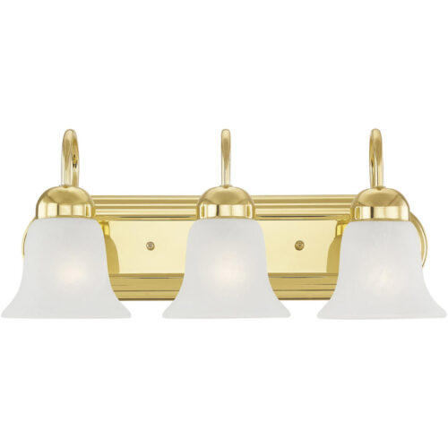 18 inch 3 Light Polished Brass Bathroom Vanity light fixture with White Alabaster Glass Shade-Lighting LumensBath/Vanity