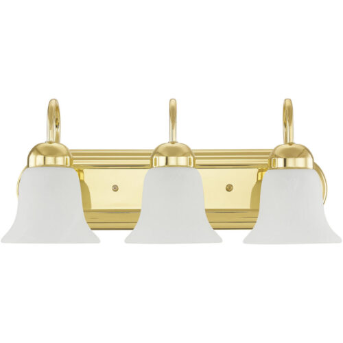 18 inch 3 Light Polished Brass Bathroom Vanity light fixture with White Alabaster Glass Shade-Lighting LumensBath/Vanity