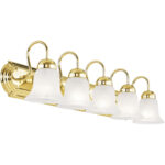 36 inch 5 Light Polished Brass Bathroom Vanity light fixture with White Alabaster Glass Shade-Lighting LumensBath/Vanity