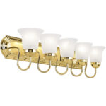 36 inch 5 Light Polished Brass Bathroom Vanity light fixture with White Alabaster Glass Shade-Lighting LumensBath/Vanity