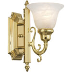 6 inch 1 Light Polished Brass Bathroom Vanity light fixture with White Alabaster Glass Shade-Lighting LumensBath/Vanity