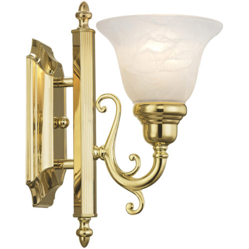 6 inch 1 Light Polished Brass Bathroom Vanity light fixture with White Alabaster Glass Shade-Lighting LumensBath/Vanity