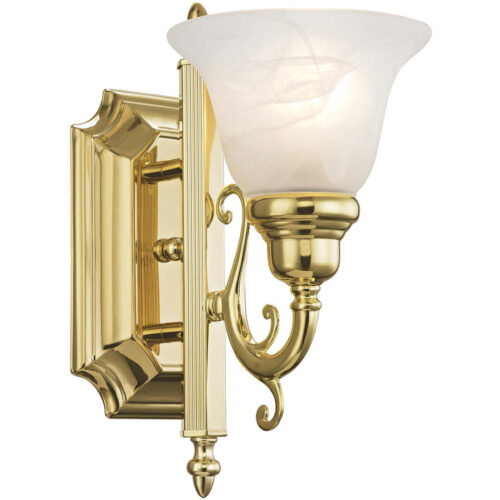 6 inch 1 Light Polished Brass Bathroom Vanity light fixture with White Alabaster Glass Shade-Lighting LumensBath/Vanity