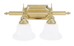 19 inch 2 Light Polished Brass Bathroom Vanity light fixture with White Alabaster Glass Shade-Lighting LumensBath/Vanity