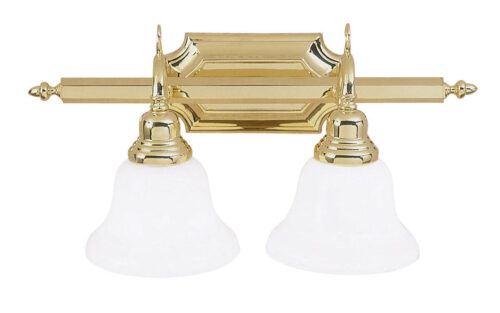 19 inch 2 Light Polished Brass Bathroom Vanity light fixture with White Alabaster Glass Shade-Lighting LumensBath/Vanity