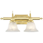 19 inch 2 Light Polished Brass Bathroom Vanity light fixture with White Alabaster Glass Shade-Lighting LumensBath/Vanity