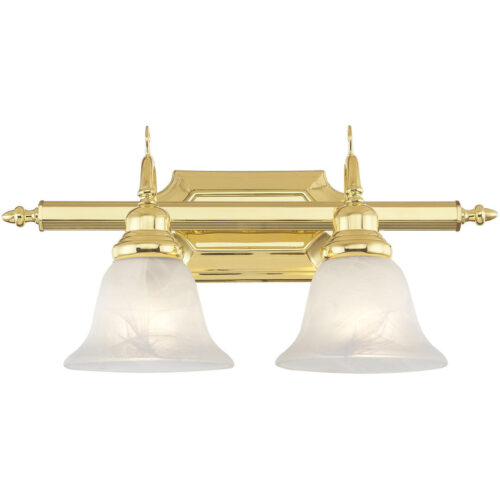 19 inch 2 Light Polished Brass Bathroom Vanity light fixture with White Alabaster Glass Shade-Lighting LumensBath/Vanity