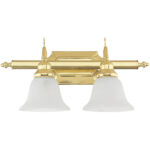 19 inch 2 Light Polished Brass Bathroom Vanity light fixture with White Alabaster Glass Shade-Lighting LumensBath/Vanity