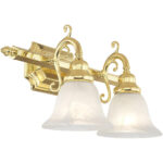 19 inch 2 Light Polished Brass Bathroom Vanity light fixture with White Alabaster Glass Shade-Lighting LumensBath/Vanity