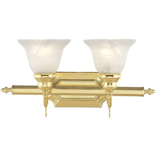 19 inch 2 Light Polished Brass Bathroom Vanity light fixture with White Alabaster Glass Shade-Lighting LumensBath/Vanity