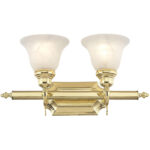 19 inch 2 Light Polished Brass Bathroom Vanity light fixture with White Alabaster Glass Shade-Lighting LumensBath/Vanity