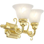 19 inch 2 Light Polished Brass Bathroom Vanity light fixture with White Alabaster Glass Shade-Lighting LumensBath/Vanity