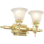 19 inch 2 Light Polished Brass Bathroom Vanity light fixture with White Alabaster Glass Shade-Lighting LumensBath/Vanity