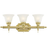 25 inch 3 Light Polished Brass Bathroom Vanity light fixture with White Alabaster Glass Shade-Lighting LumensBath/Vanity