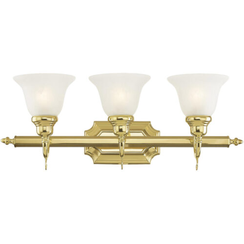 25 inch 3 Light Polished Brass Bathroom Vanity light fixture with White Alabaster Glass Shade-Lighting LumensBath/Vanity