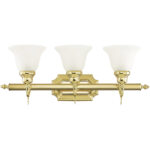 25 inch 3 Light Polished Brass Bathroom Vanity light fixture with White Alabaster Glass Shade-Lighting LumensBath/Vanity