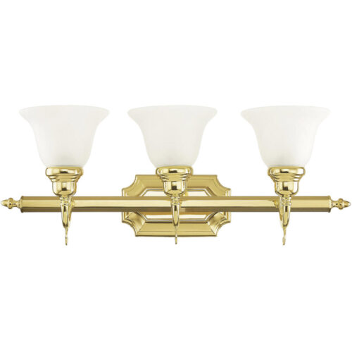 25 inch 3 Light Polished Brass Bathroom Vanity light fixture with White Alabaster Glass Shade-Lighting LumensBath/Vanity