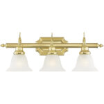 25 inch 3 Light Polished Brass Bathroom Vanity light fixture with White Alabaster Glass Shade-Lighting LumensBath/Vanity