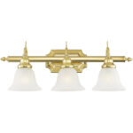 25 inch 3 Light Polished Brass Bathroom Vanity light fixture with White Alabaster Glass Shade-Lighting LumensBath/Vanity