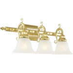 25 inch 3 Light Polished Brass Bathroom Vanity light fixture with White Alabaster Glass Shade-Lighting LumensBath/Vanity