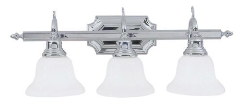 25 inch 3 Light Polished Chrome Bathroom Vanity light fixture with White Alabaster Glass Shade-Lighting LumensBath/Vanity