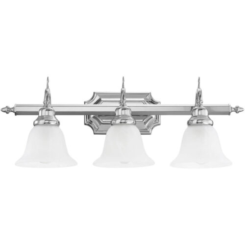 25 inch 3 Light Polished Chrome Bathroom Vanity light fixture with White Alabaster Glass Shade-Lighting LumensBath/Vanity