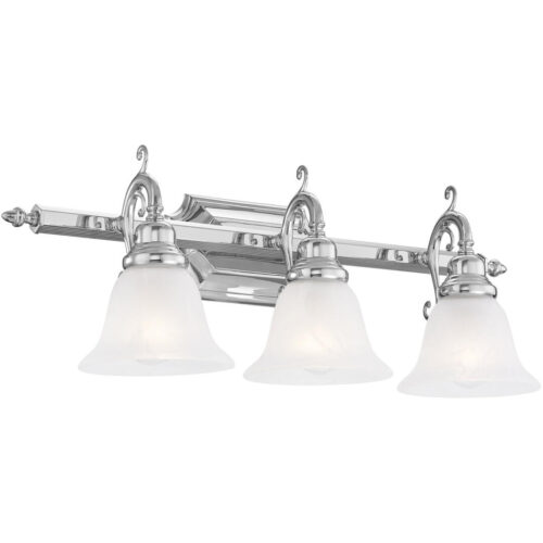 25 inch 3 Light Polished Chrome Bathroom Vanity light fixture with White Alabaster Glass Shade-Lighting LumensBath/Vanity