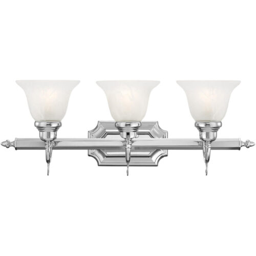 25 inch 3 Light Polished Chrome Bathroom Vanity light fixture with White Alabaster Glass Shade-Lighting LumensBath/Vanity