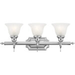 25 inch 3 Light Polished Chrome Bathroom Vanity light fixture with White Alabaster Glass Shade-Lighting LumensBath/Vanity