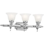 25 inch 3 Light Polished Chrome Bathroom Vanity light fixture with White Alabaster Glass Shade-Lighting LumensBath/Vanity