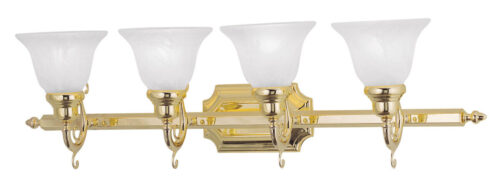 33 inch 4 Light Polished Brass Bathroom Vanity light fixture with White Alabaster Glass Shade-Lighting LumensBath/Vanity