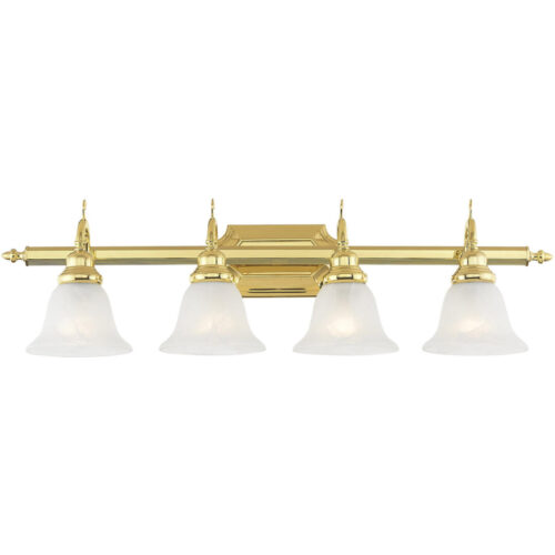 33 inch 4 Light Polished Brass Bathroom Vanity light fixture with White Alabaster Glass Shade-Lighting LumensBath/Vanity