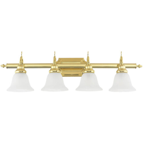 33 inch 4 Light Polished Brass Bathroom Vanity light fixture with White Alabaster Glass Shade-Lighting LumensBath/Vanity