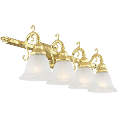 33 inch 4 Light Polished Brass Bathroom Vanity light fixture with White Alabaster Glass Shade-Lighting LumensBath/Vanity