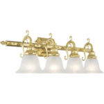 33 inch 4 Light Polished Brass Bathroom Vanity light fixture with White Alabaster Glass Shade-Lighting LumensBath/Vanity